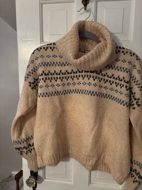 Madewell Cream Fair Isle Cowlneck Sweater with Blue & Gray Accents